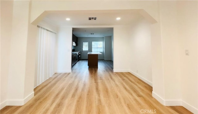 436 E Truslow Ave, Fullerton, CA 92832 - hall with light wood-style flooring, baseboards, arched walkways, ornamental molding, and recessed lighting