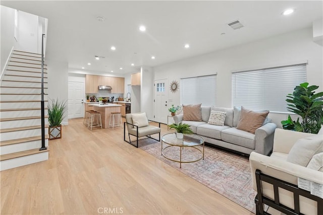 436 E Truslow Ave, Fullerton, CA 92832 - living area featuring light wood-style floors, stairs, and recessed lighting
