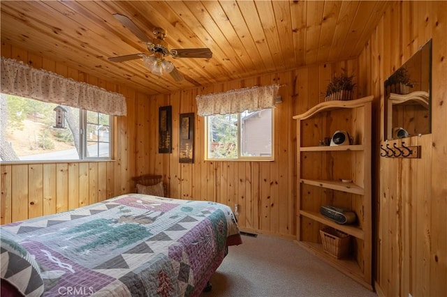 43897 Yosemite Dr, Big Bear Lake, CA 92315 - bedroom featuring carpet flooring, wooden walls, and wood ceiling