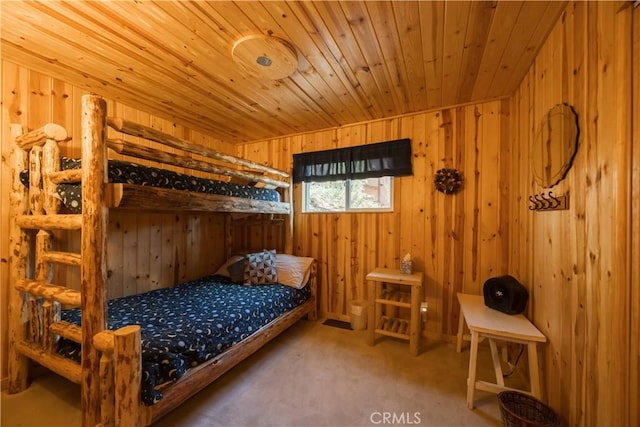 43897 Yosemite Dr, Big Bear Lake, CA 92315 - carpeted bedroom featuring wood walls and wooden ceiling