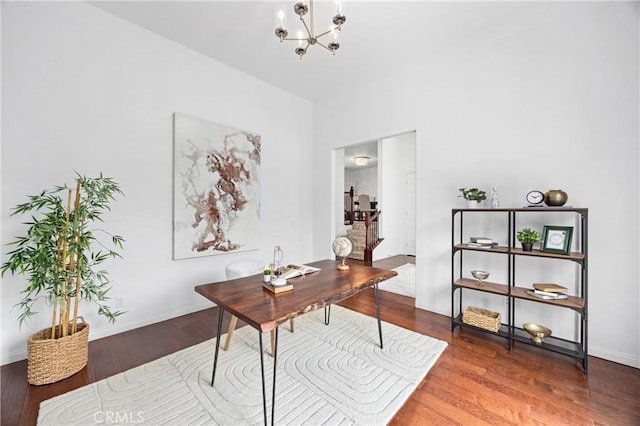 2421 N Feather Hill Dr, Orange, CA 92867 - office space featuring wood finished floors, a chandelier, and baseboards
