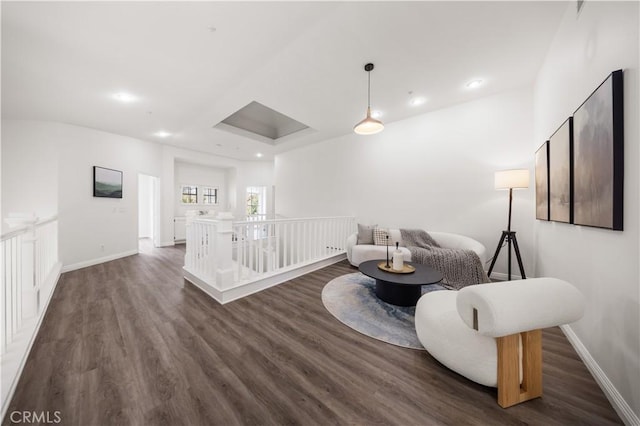 2517 Tequestra, Tustin, CA 92782 - sitting room with an upstairs landing, dark wood finished floors, baseboards, and recessed lighting