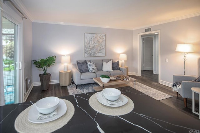 16182 Selva Dr, San Diego, CA 92128 - living room with wood finished floors, crown molding, and baseboards