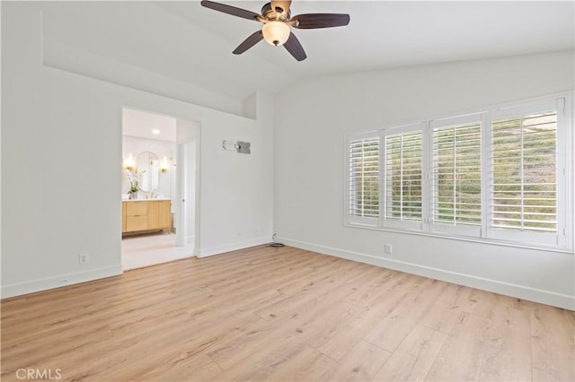 25605 Wordsworth Ln, Stevenson Ranch, CA 91381 - unfurnished room with vaulted ceiling, light wood finished floors, baseboards, and a ceiling fan