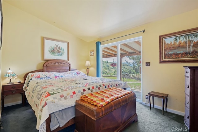 655 Bobcat Springs Rd, Buellton, CA 93427 - carpeted bedroom featuring access to outside, lofted ceiling, and baseboards