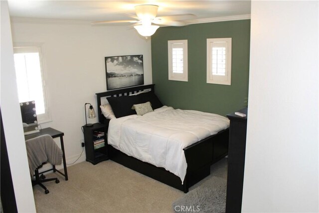 1338 Coral Gables Cir, Corona, CA 92881 - bedroom featuring carpet floors, crown molding, and ceiling fan