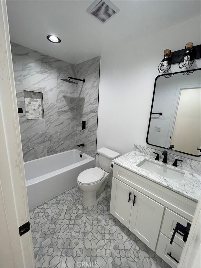 11431 Lee Ln, El Monte, CA 91731 - bathroom with vanity, toilet, shower / tub combination, and recessed lighting