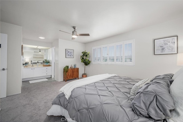 4057 Via Encinas, Cypress, CA 90630 - carpeted bedroom featuring ensuite bathroom and ceiling fan