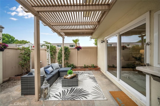 4057 Via Encinas, Cypress, CA 90630 - fenced backyard featuring a pergola, an outdoor living space, and a patio area