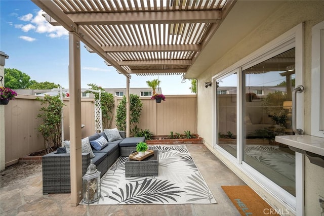4057 Via Encinas, Cypress, CA 90630 - fenced backyard featuring a pergola, an outdoor living space, and a patio area