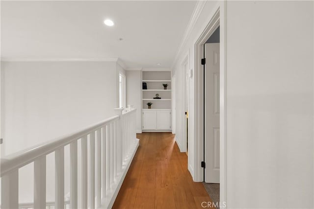 1641 Via Tulipan, San Clemente, CA 92673 - hall with ornamental molding, wood finished floors, an upstairs landing, and recessed lighting
