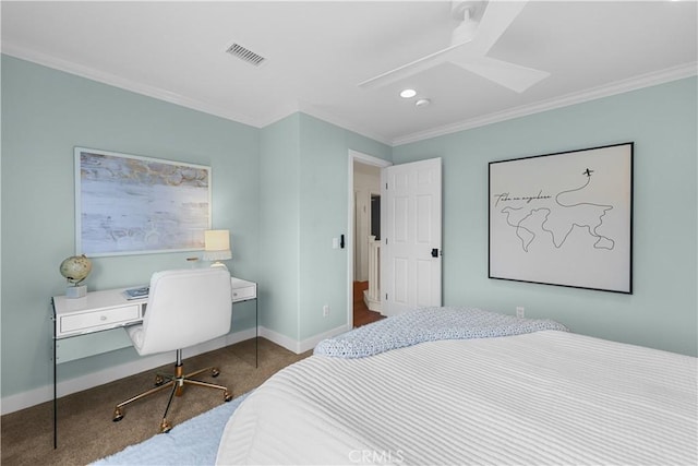 1641 Via Tulipan, San Clemente, CA 92673 - bedroom featuring ornamental molding, recessed lighting, carpet flooring, baseboards, and a desk