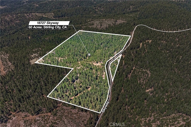 18727 Skyway, Stirling City, CA 95978 - aerial map of property and surrounding area with property parcel outlined
