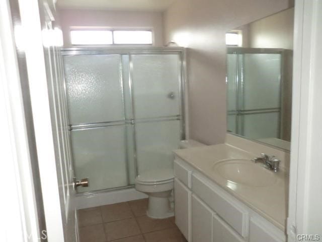 37901 Rosemarie St, Palmdale, CA 93550 - bathroom featuring tile patterned floors, toilet, vanity, and a stall shower