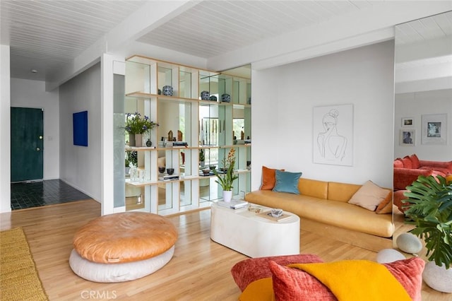 3102 Durand Dr, Los Angeles, CA 90068 - living area with beamed ceiling and wood finished floors