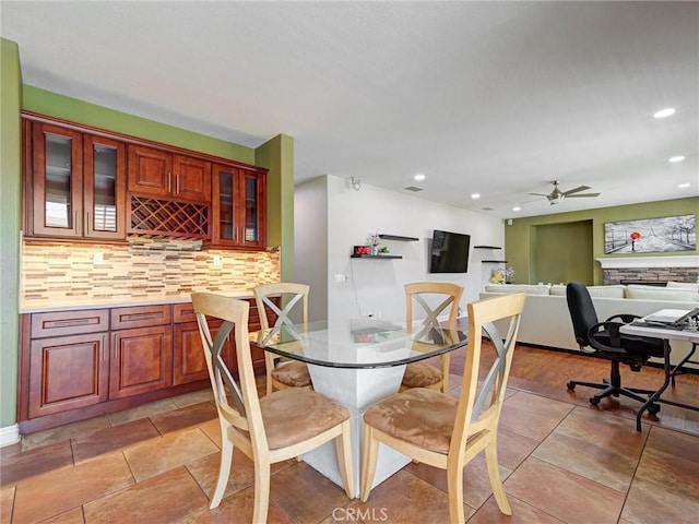 8242 Daisy Ln, Riverside, CA 92508 - dining space featuring recessed lighting, a ceiling fan, and light tile patterned floors