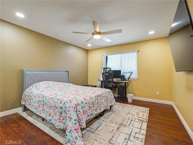 8242 Daisy Ln, Riverside, CA 92508 - bedroom featuring wood finished floors, baseboards, recessed lighting, and ceiling fan