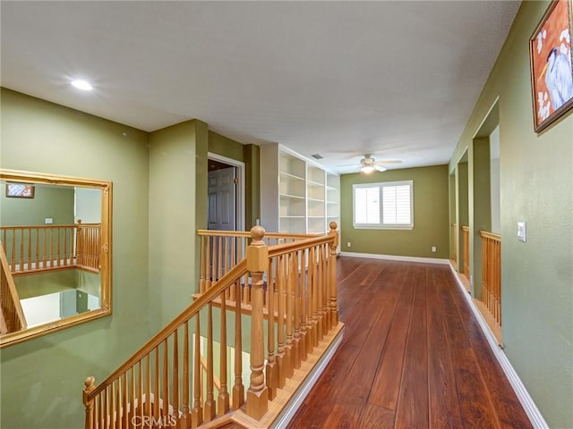 8242 Daisy Ln, Riverside, CA 92508 - hallway featuring an upstairs landing, hardwood / wood-style floors, baseboards, and recessed lighting