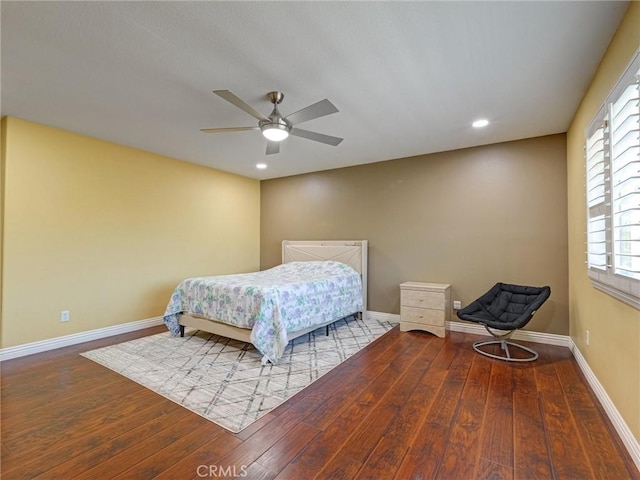 8242 Daisy Ln, Riverside, CA 92508 - bedroom with hardwood / wood-style floors, baseboards, recessed lighting, and ceiling fan