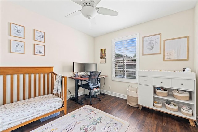 23411 Abbey Glen Pl Unit 41, Valencia, CA 91354 - bedroom with dark wood-type flooring, baseboards, and a ceiling fan