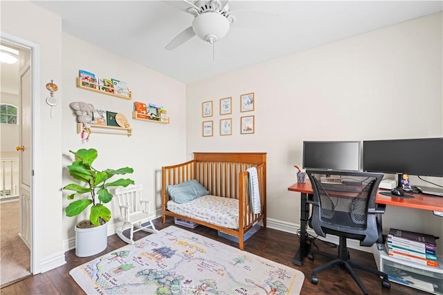 23411 Abbey Glen Pl Unit 41, Valencia, CA 91354 - bedroom with wood finished floors, a desk, baseboards, and a ceiling fan