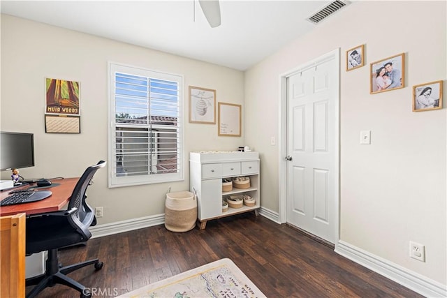 23411 Abbey Glen Pl Unit 41, Valencia, CA 91354 - home office with baseboards, wood finished floors, and ceiling fan