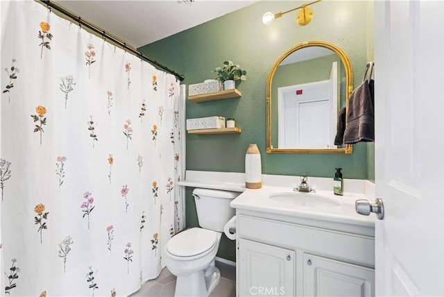23411 Abbey Glen Pl Unit 41, Valencia, CA 91354 - bathroom featuring toilet, vanity, tile patterned flooring, and a shower with curtain