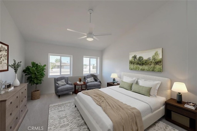 16754 Pauhaska Rd, Apple Valley, CA 92307 - carpeted bedroom featuring vaulted ceiling, ceiling fan, and baseboards