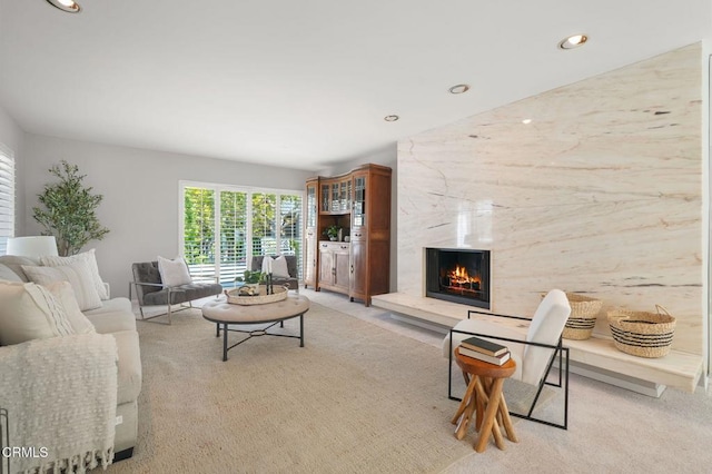 1045 S Orange Grove Blvd Unit 8, Pasadena, CA 91105 - carpeted living area featuring a premium fireplace and recessed lighting