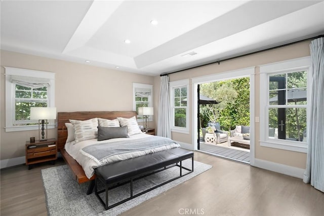 620 Brooks St, Laguna Beach, CA 92651 - bedroom featuring access to outside, wood finished floors, baseboards, multiple windows, and recessed lighting