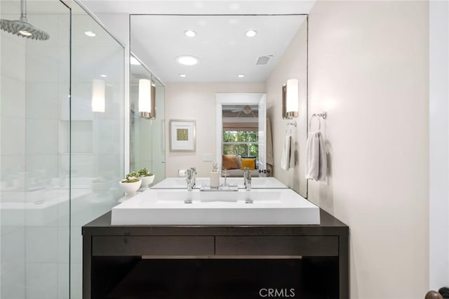 620 Brooks St, Laguna Beach, CA 92651 - ensuite bathroom with a stall shower, double vanity, and recessed lighting