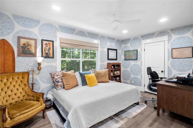 620 Brooks St, Laguna Beach, CA 92651 - bedroom featuring wood finished floors, recessed lighting, a ceiling fan, and a desk