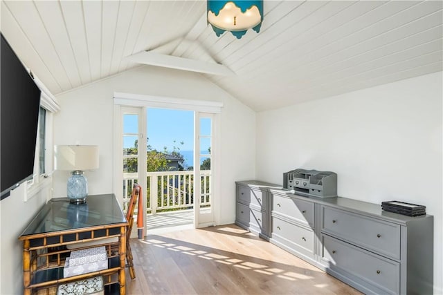 31847 8th Ave, Laguna Beach, CA 92651 - office area featuring light wood-style floors, lofted ceiling, and wood ceiling