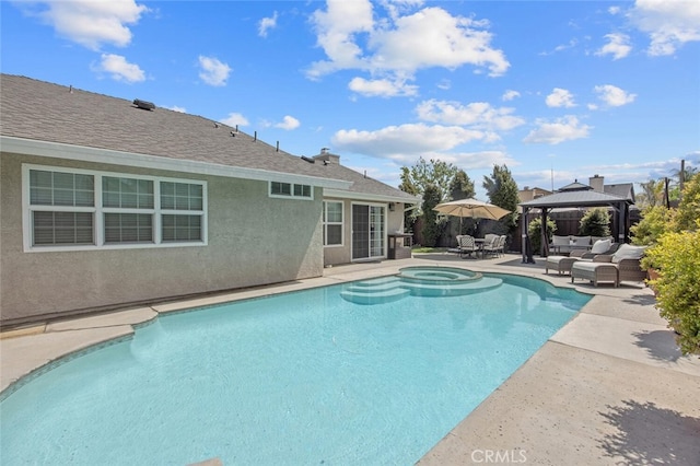 27702 Quincy St, Castaic, CA 91384 - view of swimming pool with a gazebo, a patio, outdoor lounge area, and a pool with connected hot tub