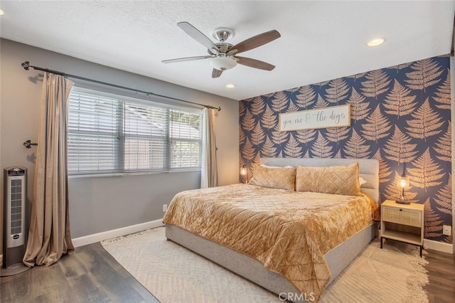 27702 Quincy St, Castaic, CA 91384 - bedroom featuring baseboards, wood finished floors, recessed lighting, and ceiling fan