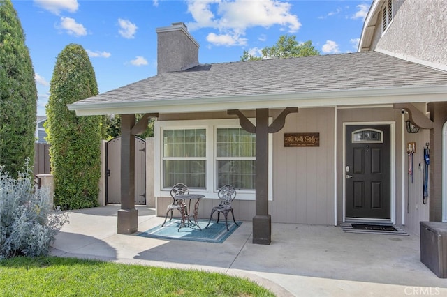 27702 Quincy St, Castaic, CA 91384 - entrance to property with a shingled roof and a chimney