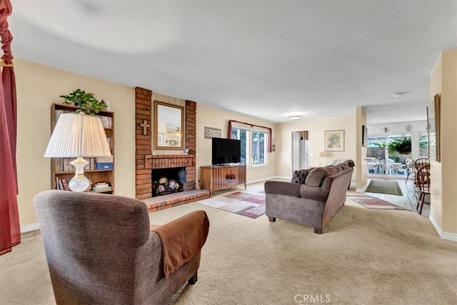 6713 Coral Ct, Rancho Cucamonga, CA 91701 - carpeted living room featuring a fireplace and baseboards