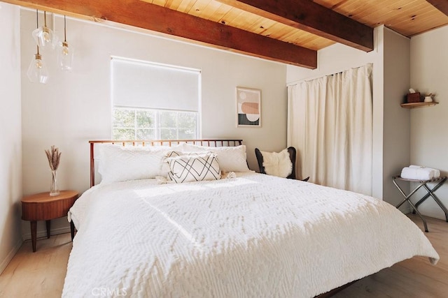 960 Butte Ave, Big Bear City, CA 92314 - bedroom with wood ceiling with exposed beams, wood finished floors, and baseboards