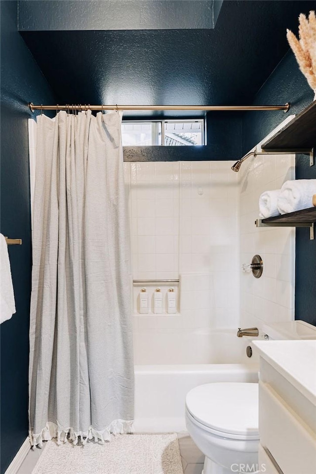 960 Butte Ave, Big Bear City, CA 92314 - bathroom featuring vanity, shower / bath combo with shower curtain, and toilet