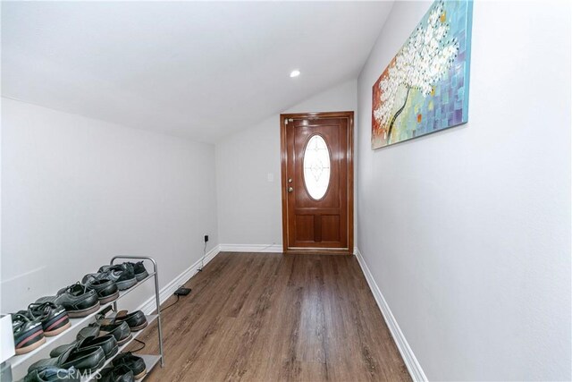 10670 Deering Ave, Chatsworth, CA 91311 - entryway with vaulted ceiling, wood finished floors, baseboards, and recessed lighting