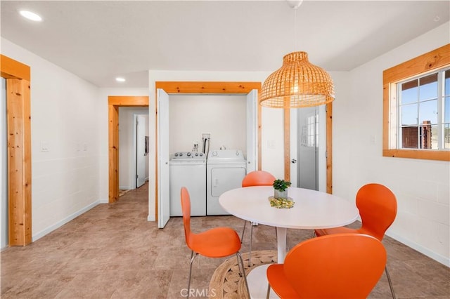 55850 Shannon Rd, Landers, CA 92285 - dining space with washer and dryer, recessed lighting, and baseboards