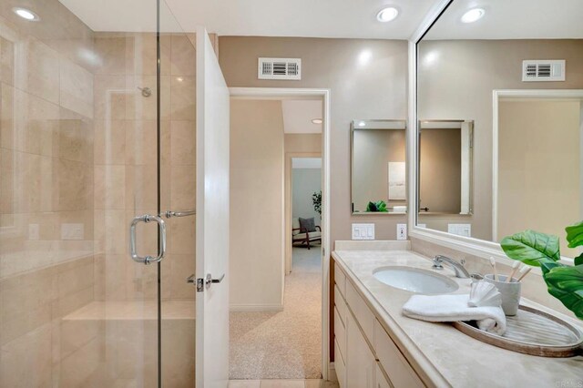 55 Jasmine Creek Dr, Corona Del Mar, CA 92625 - full bath with a shower stall, vanity, and recessed lighting