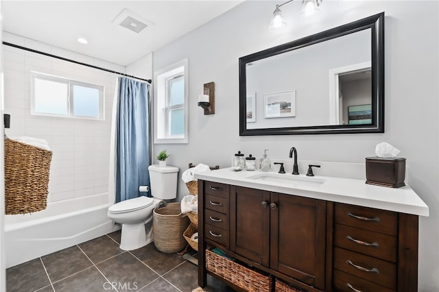 3061 Ruth Elaine, Los Alamitos, CA 90720 - bathroom featuring vanity, toilet, shower / tub combo, and tile patterned floors