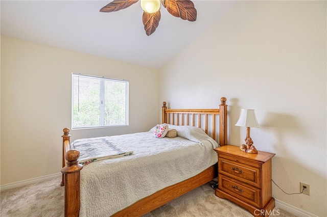 5340 Gardendale Ln, Palmdale, CA 93551 - bedroom with light carpet, baseboards, a ceiling fan, and lofted ceiling