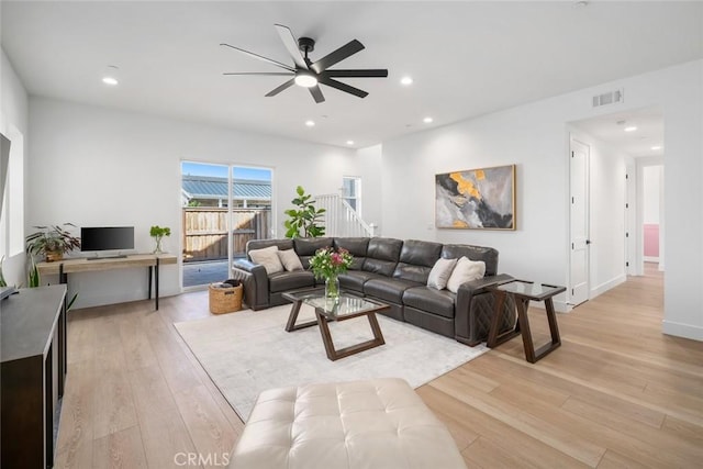 4019 Hillside Dr, San Luis Obispo, CA 93401 - living room with ceiling fan, light wood finished floors, and recessed lighting