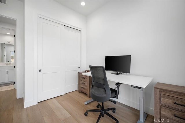 4019 Hillside Dr, San Luis Obispo, CA 93401 - office area featuring light wood-style floors and recessed lighting