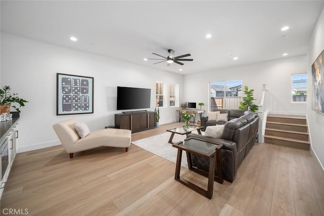 4019 Hillside Dr, San Luis Obispo, CA 93401 - living area with plenty of natural light, stairway, recessed lighting, and light wood-style floors