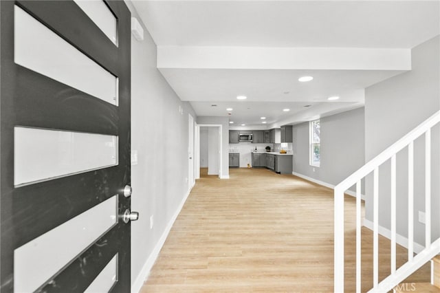 500 N Brannick Ave Unit 2, City Terrace, CA 90063 - entryway with light wood-style flooring, baseboards, recessed lighting, and stairs
