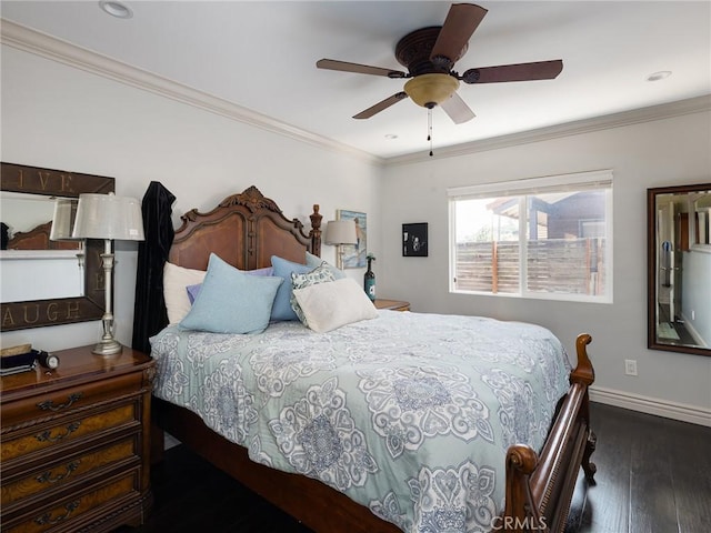 30229 Kingsridge Dr, Rancho Palos Verdes, CA 90275 - bedroom featuring baseboards, hardwood / wood-style flooring, ornamental molding, a ceiling fan, and recessed lighting