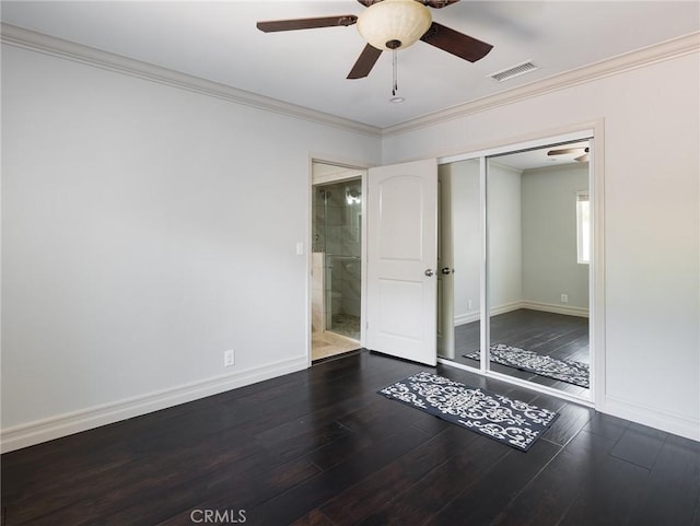30229 Kingsridge Dr, Rancho Palos Verdes, CA 90275 - unfurnished bedroom with wood finished floors, baseboards, ornamental molding, ceiling fan, and a closet